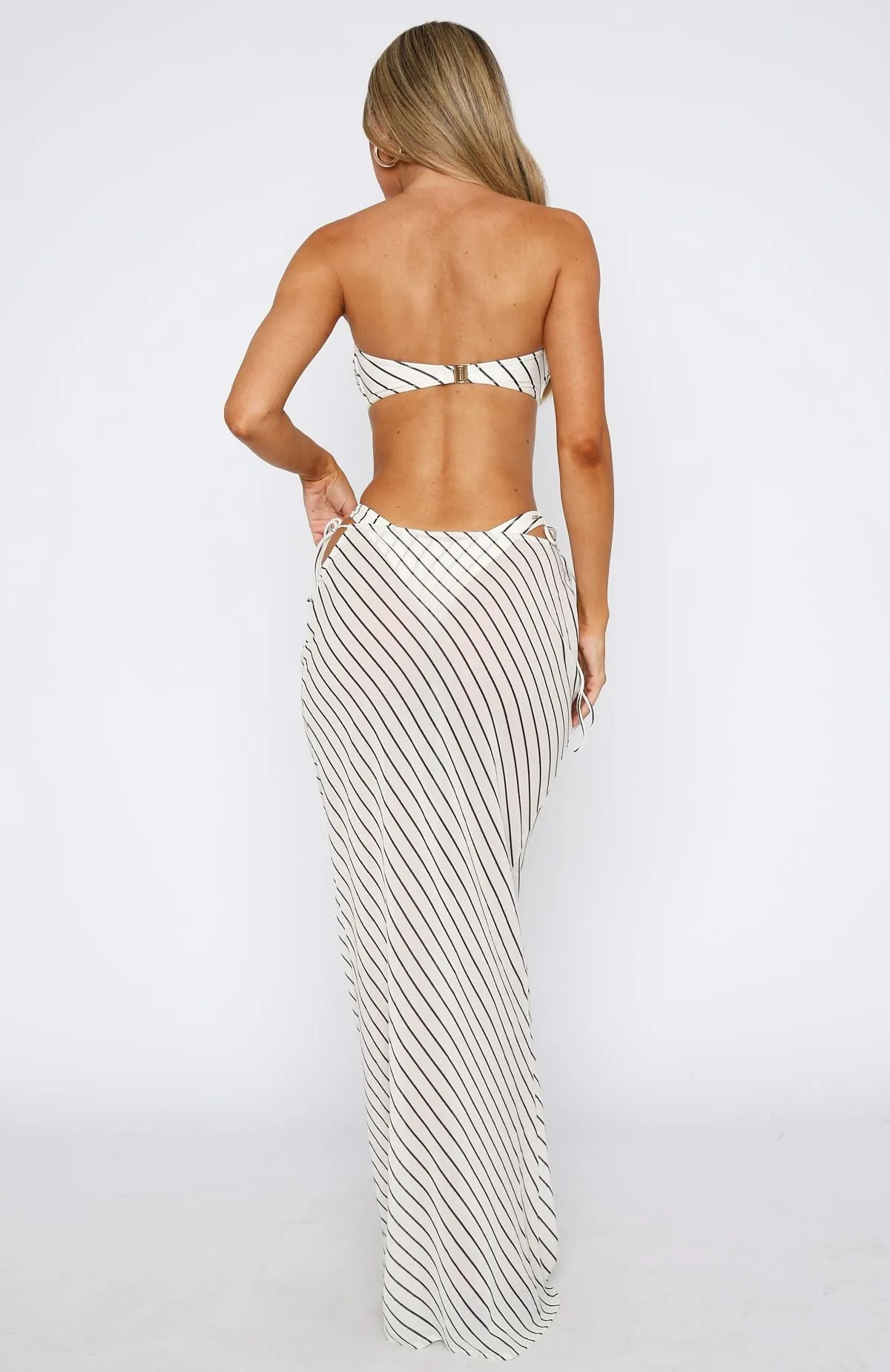 Microfiber Material Luminous Maxi Skirt Cream/Choc Stripe