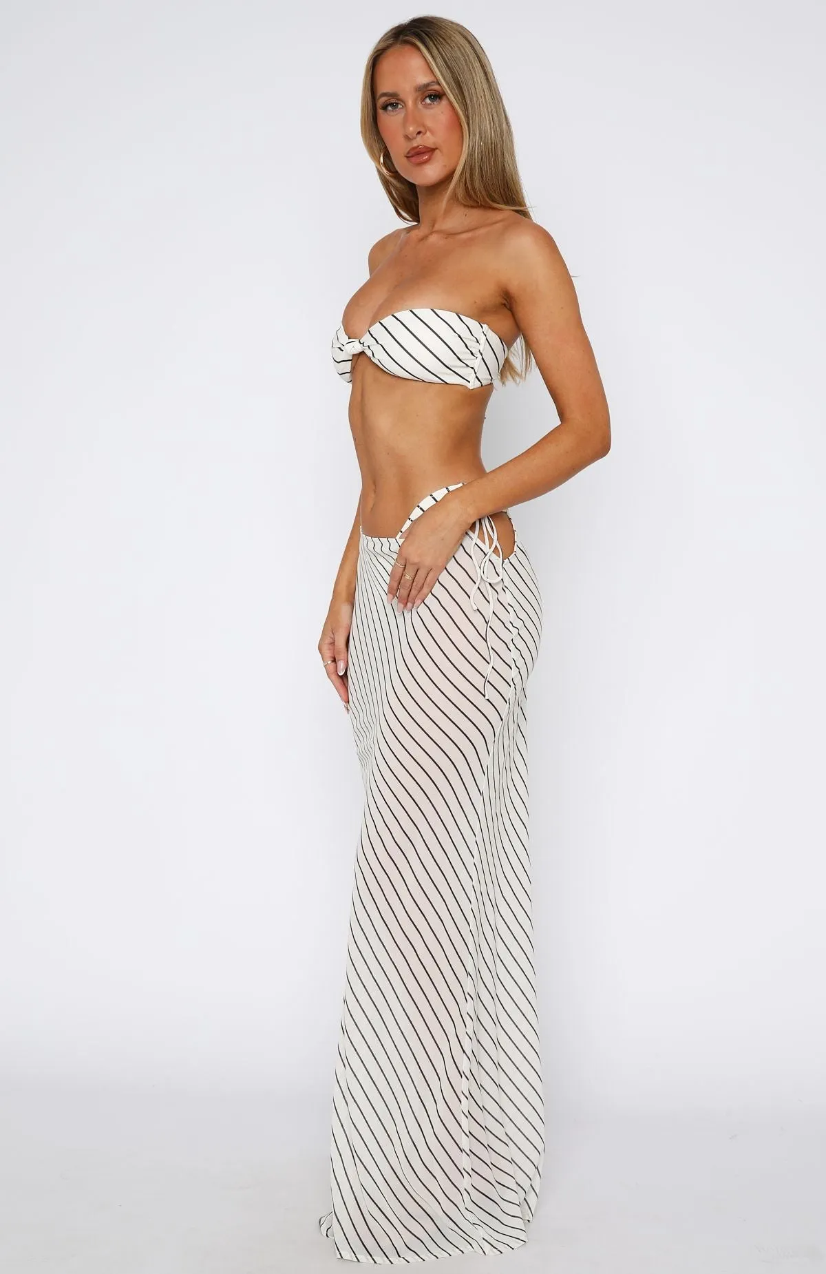 Microfiber Material Luminous Maxi Skirt Cream/Choc Stripe