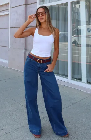 Simple and Elegant neat and sharp Elena Low Rise Wide Leg Jeans True Blue