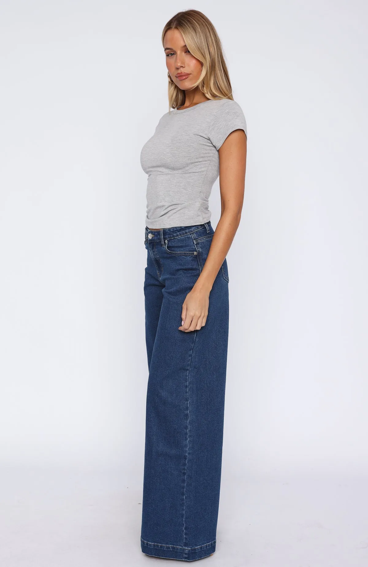 Mid-rise Comfort Elena Low Rise Wide Leg Jeans True Blue