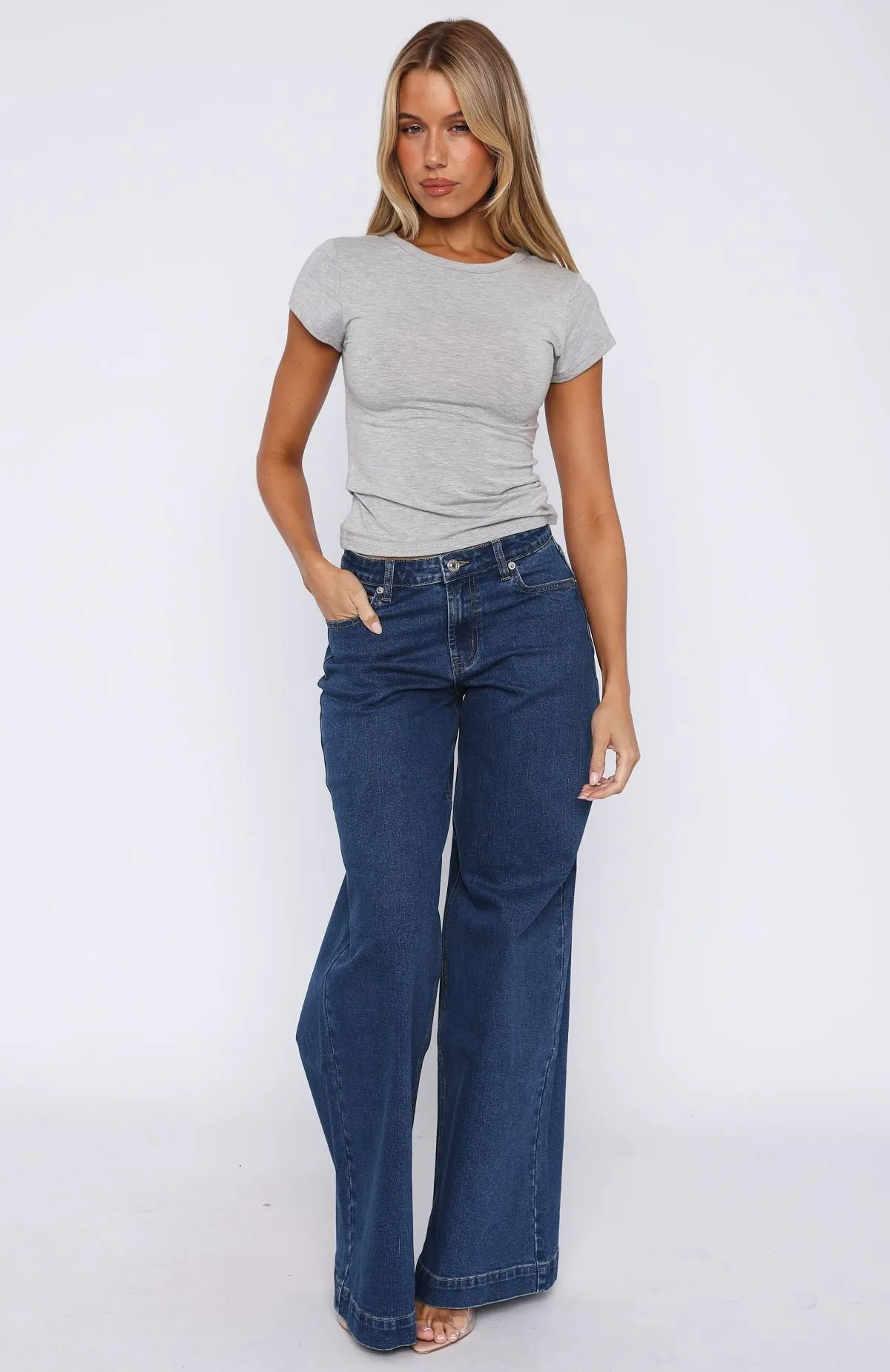 Mid-rise Comfort Elena Low Rise Wide Leg Jeans True Blue