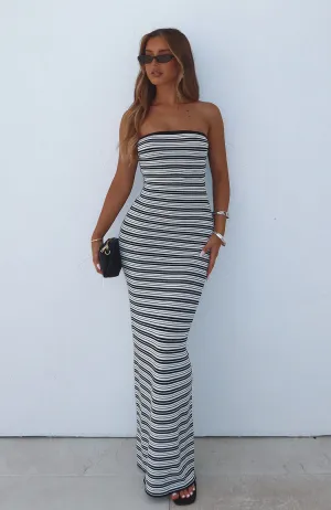 Can't Sleep At Night Strapless Knit Maxi Dress Black/White Match Quick Polished Mood