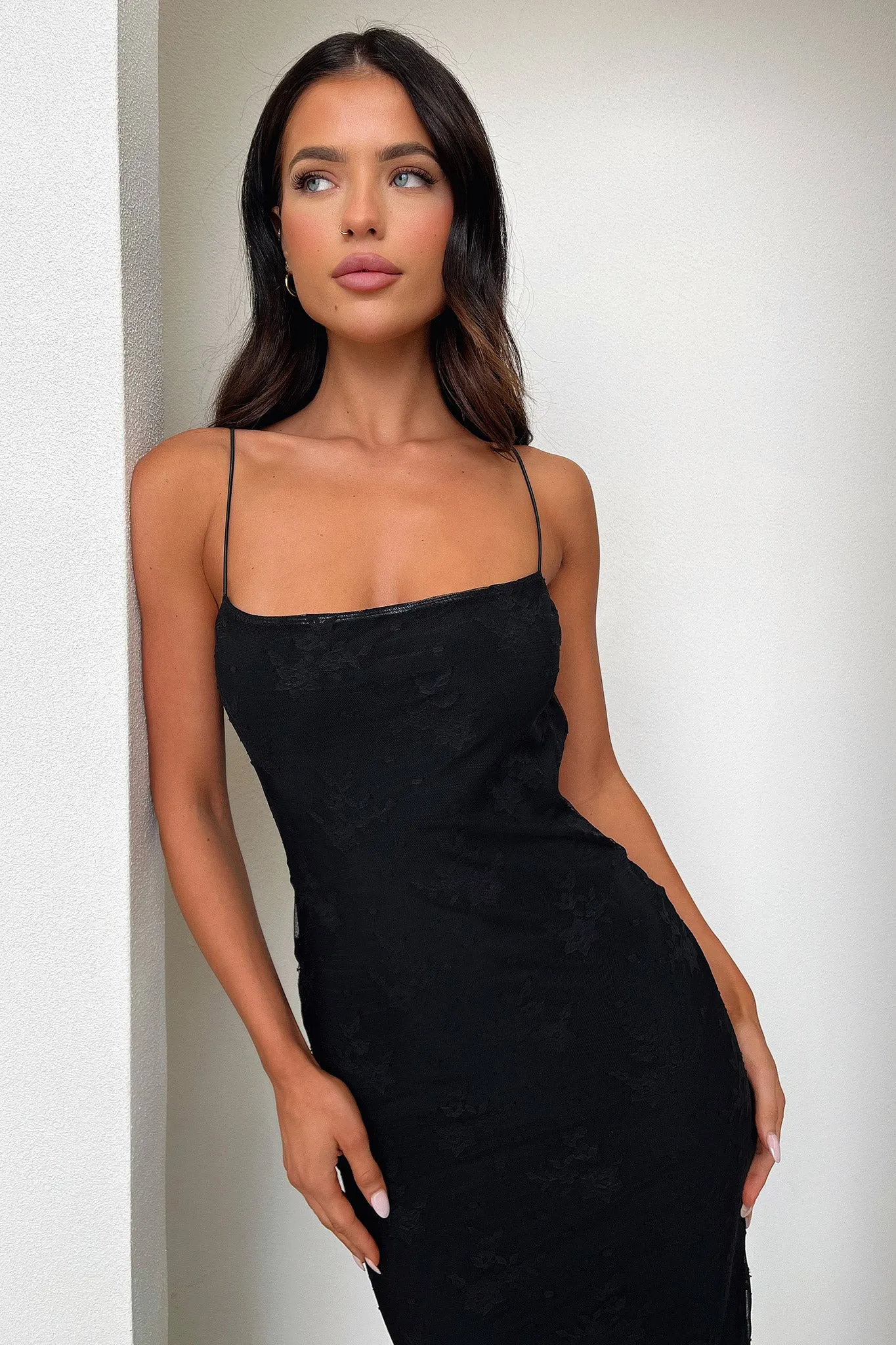 Mock Collar Suki Maxi Dress - Black