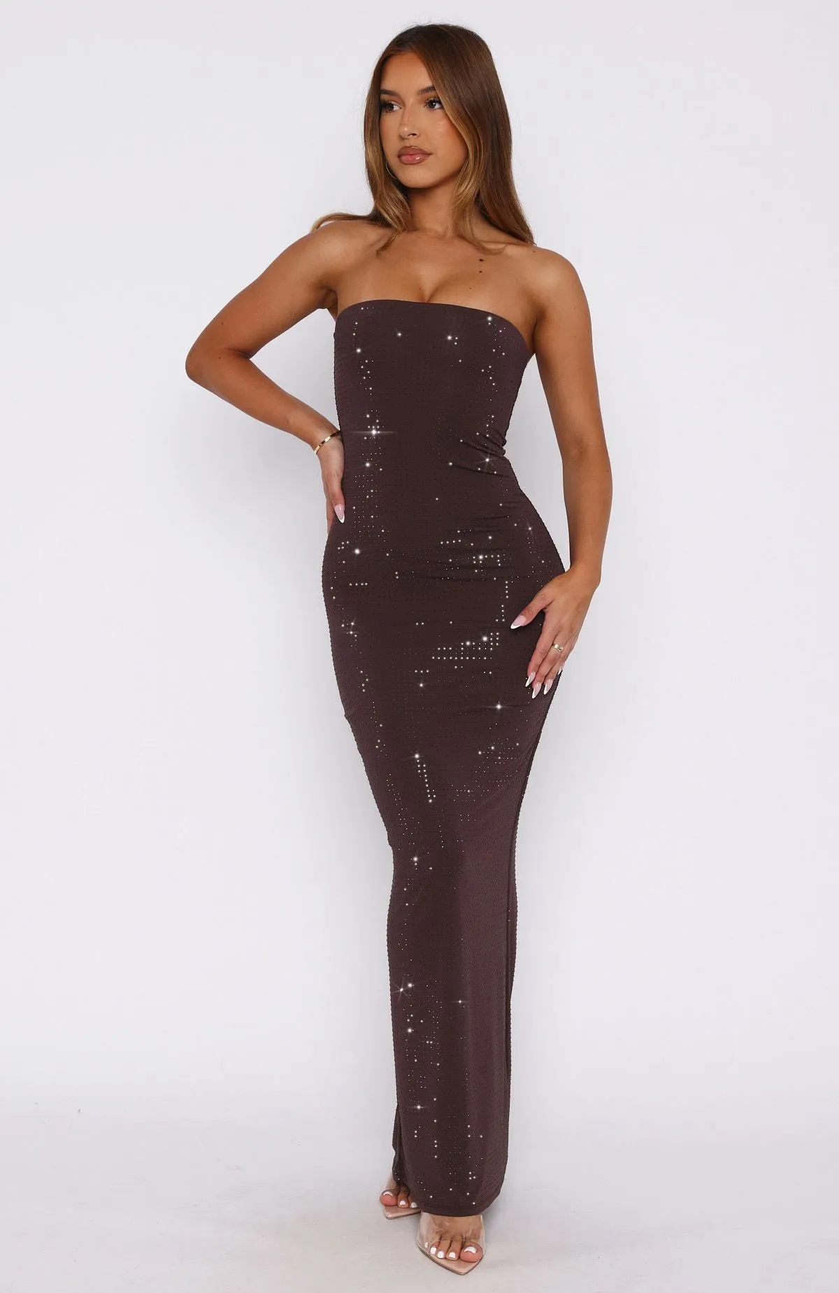 Modern Twist Platinum Maxi Dress Chocolate