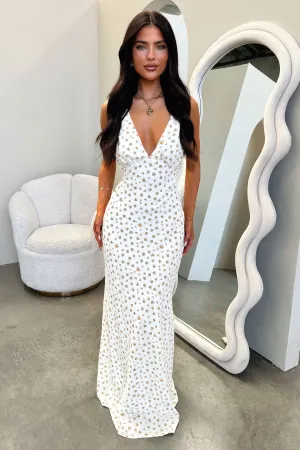 Naf V-Neck Maxi Dress - Yellow Floral Graceful full-length gown Earth Brown