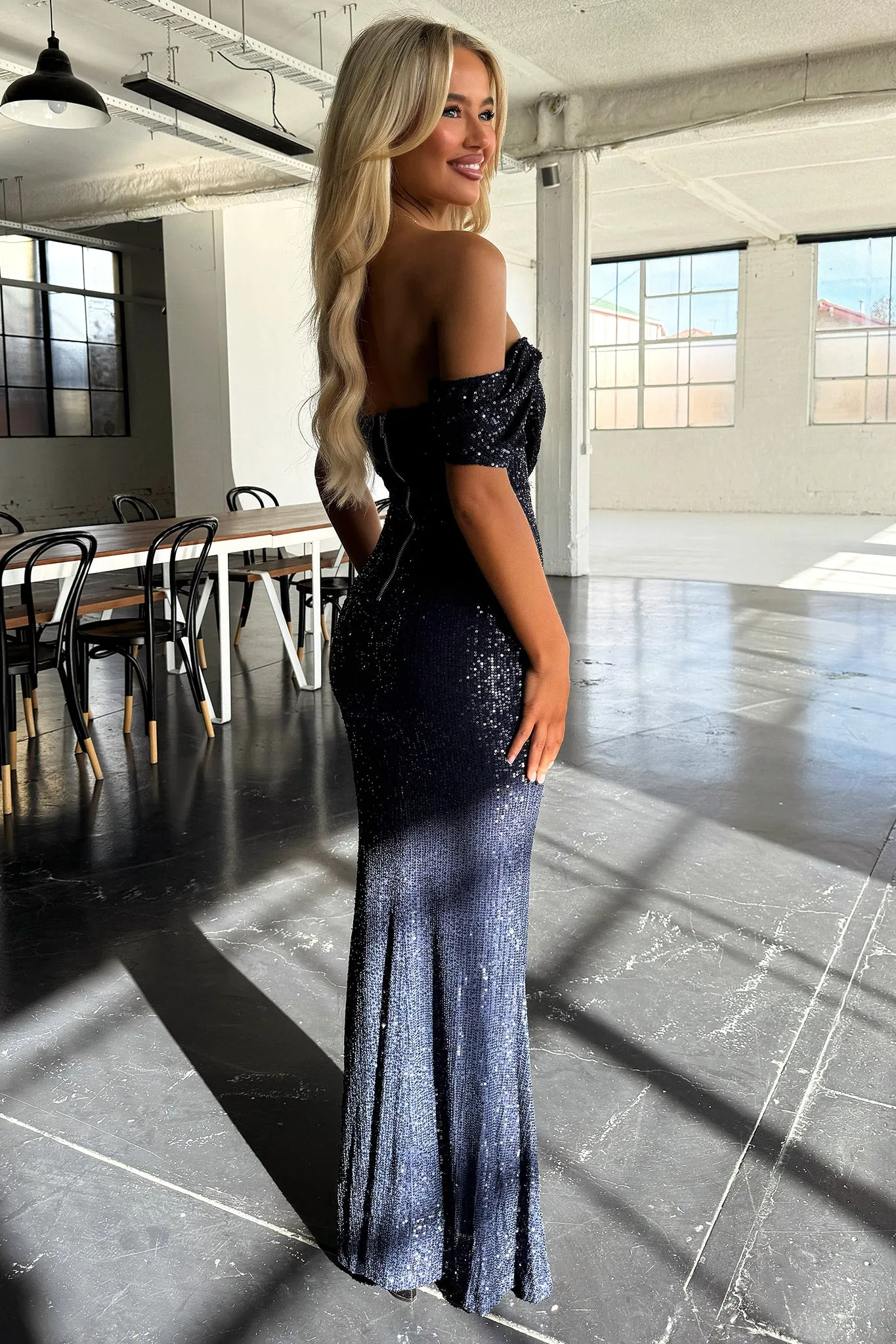 Nara Maxi Dress - Navy Open Shoulder