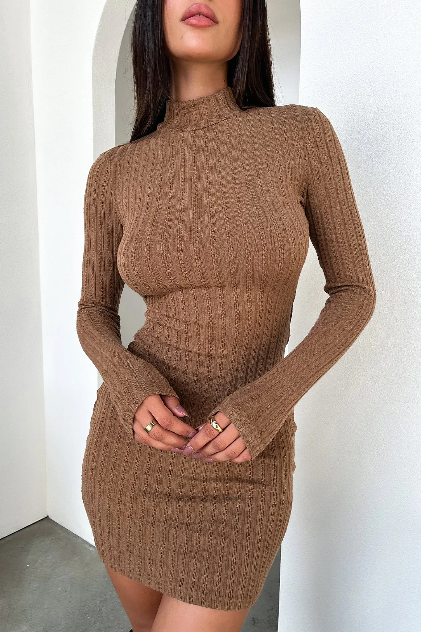 Natalee Dress - Brown Striped Charm