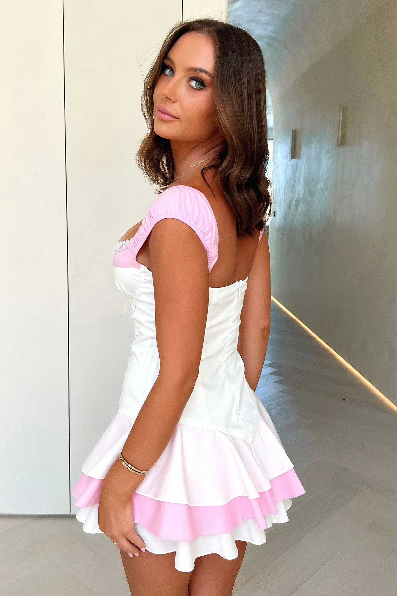Nevada Dress - White/Pink Glow Sleek