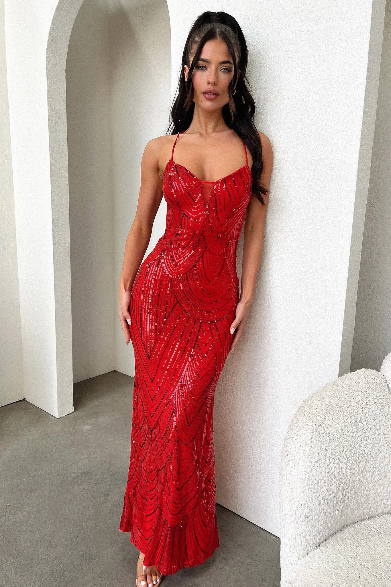 Nolan Maxi Dress - Red Waist Seam
