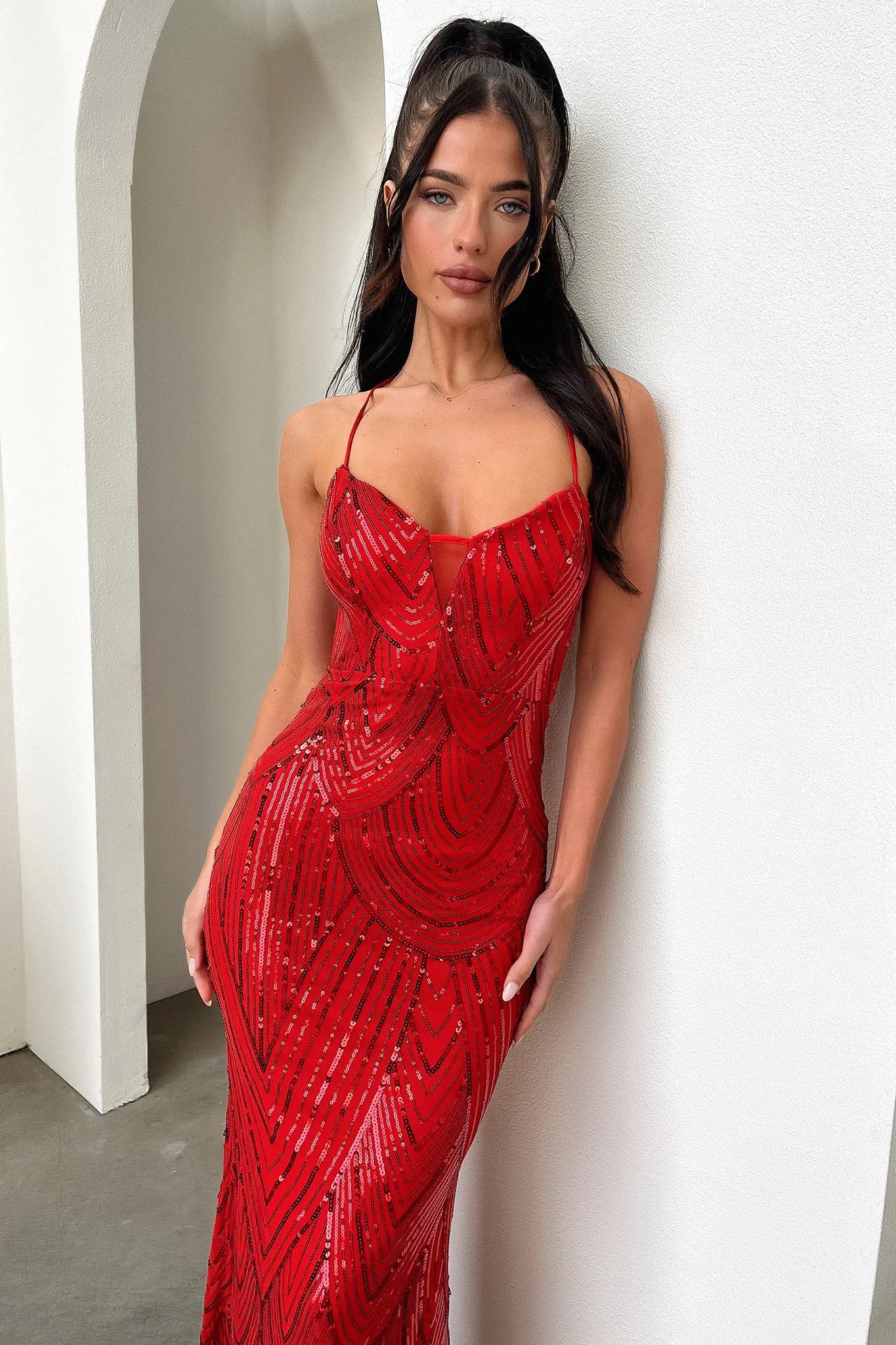 Nolan Maxi Dress - Red Waist Seam