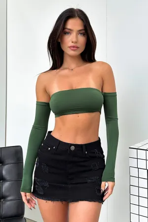 suitable for firefighters reconnaissance Victoria Off Shoulder Crop - Emerald