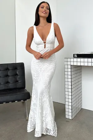 White Pure Crepe Soft Kaia Maxi Dress - White