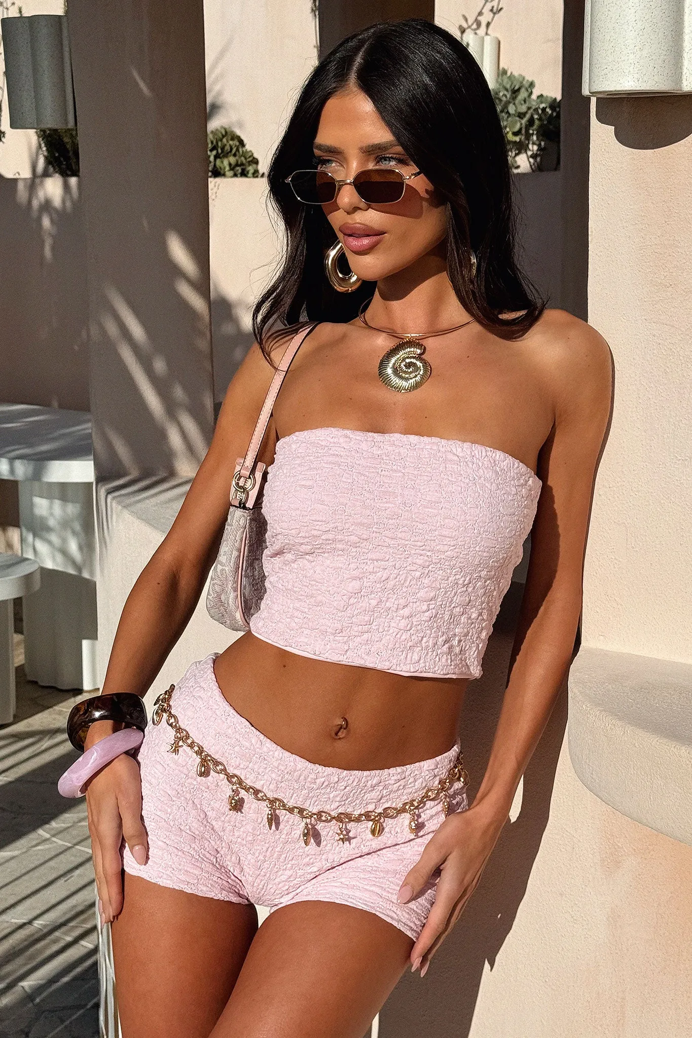Ocean-Inspired Print Boheme Strapless Top - Baby Pink
