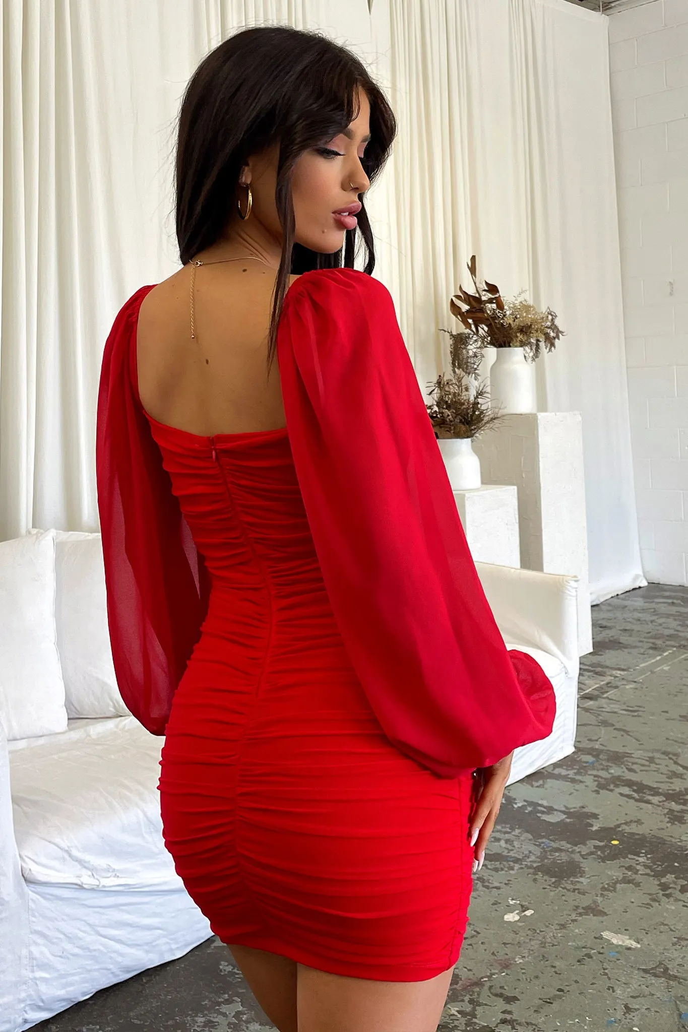 Octavia Dress - Red Balloon Sleeve