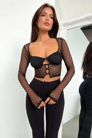 Kacey Long Sleeve Top - Black Hanger Button up