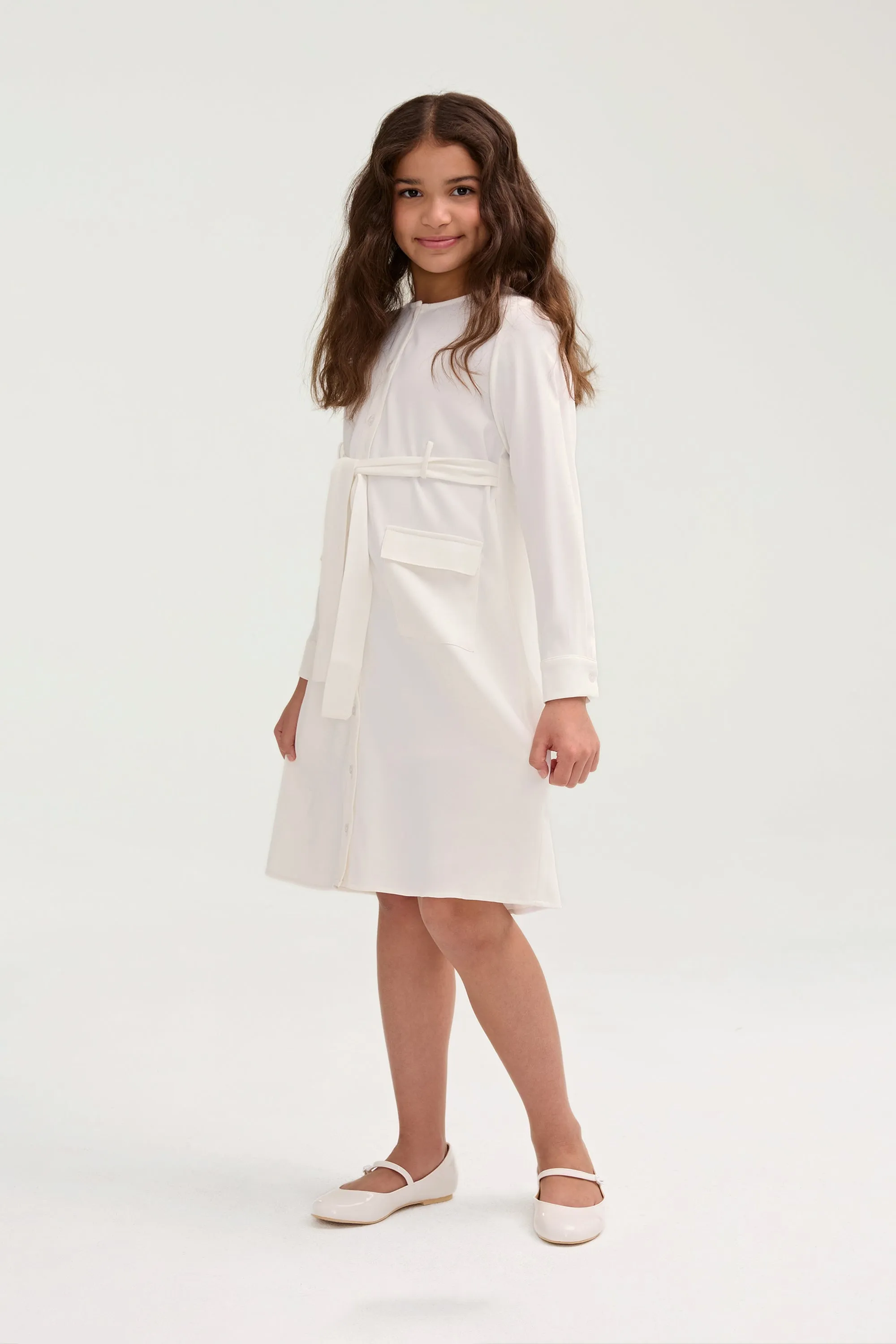 Olivia Button Down Utility Dress - White (Girls) Stunning Sets