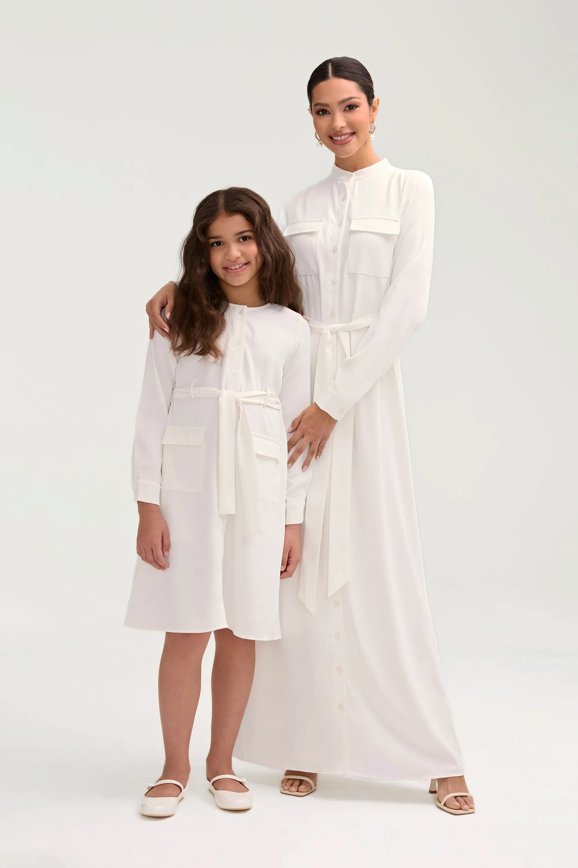 Olivia Button Down Utility Dress - White (Girls) Stunning Sets