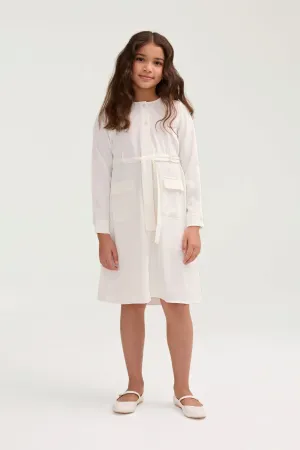 Knit Warm Olivia Button Down Utility Dress - White (Girls)