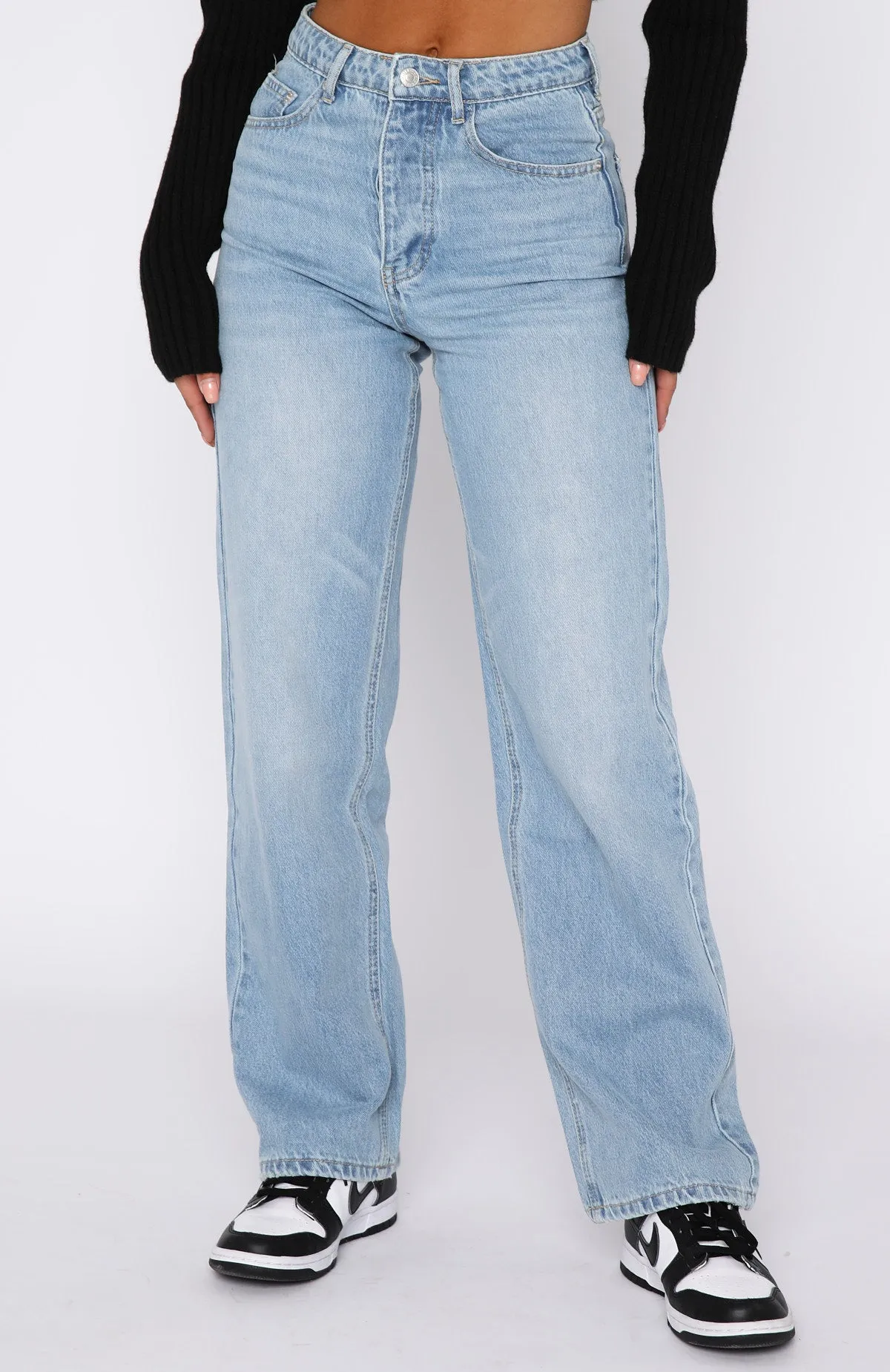 One Call Away High Rise Straight Leg Jeans Vintage Mid Blue cargo style