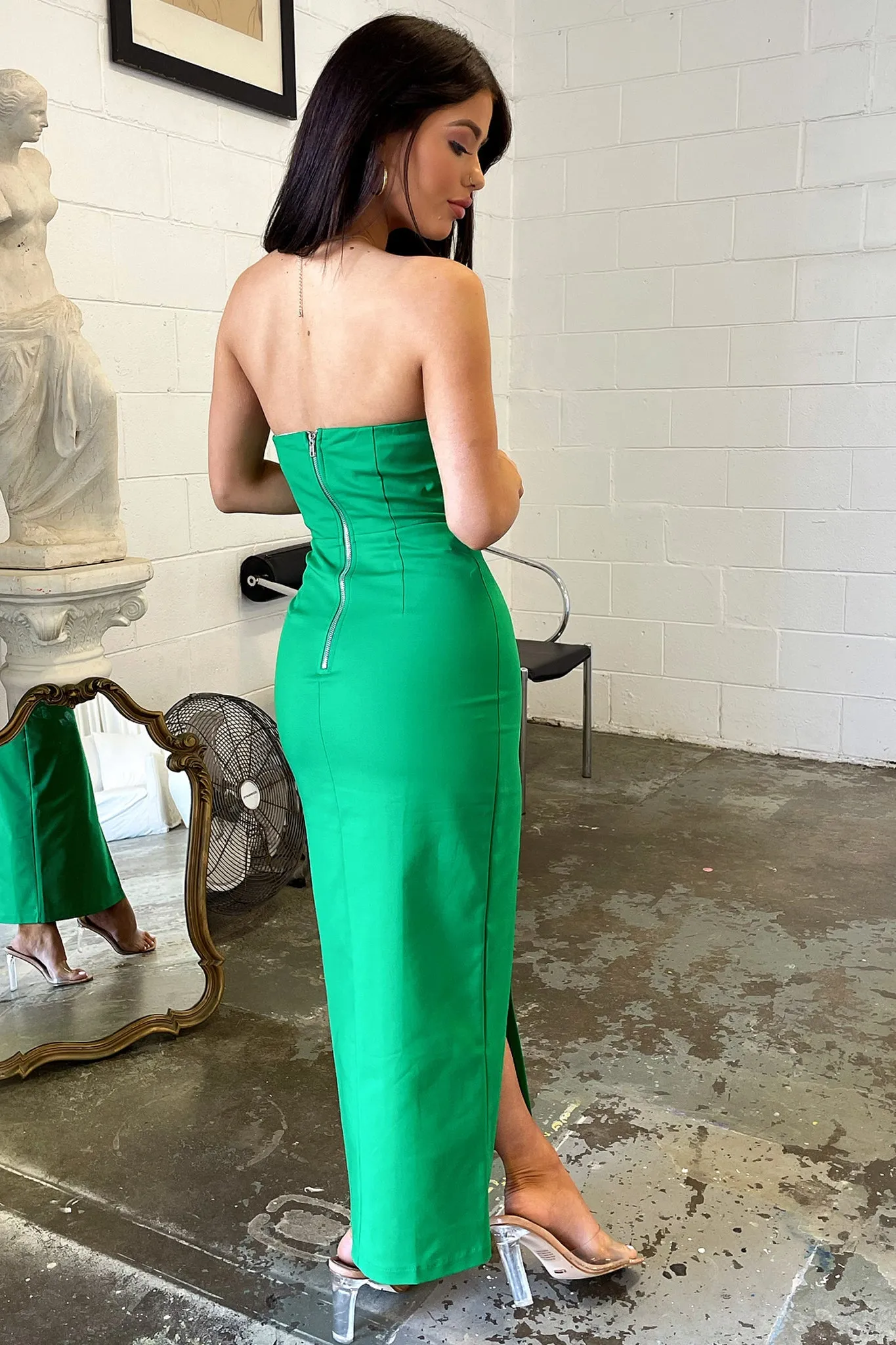 Organza Layer Lane Strapless Maxi Dress - Green