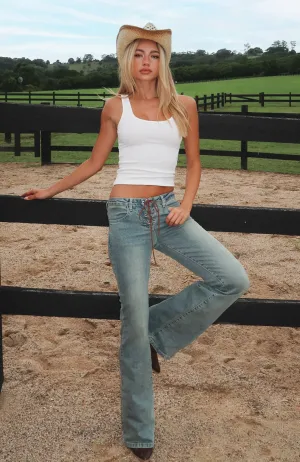 commuting wear Original Trendsetter Low Rise Flare Jeans Brown Blue