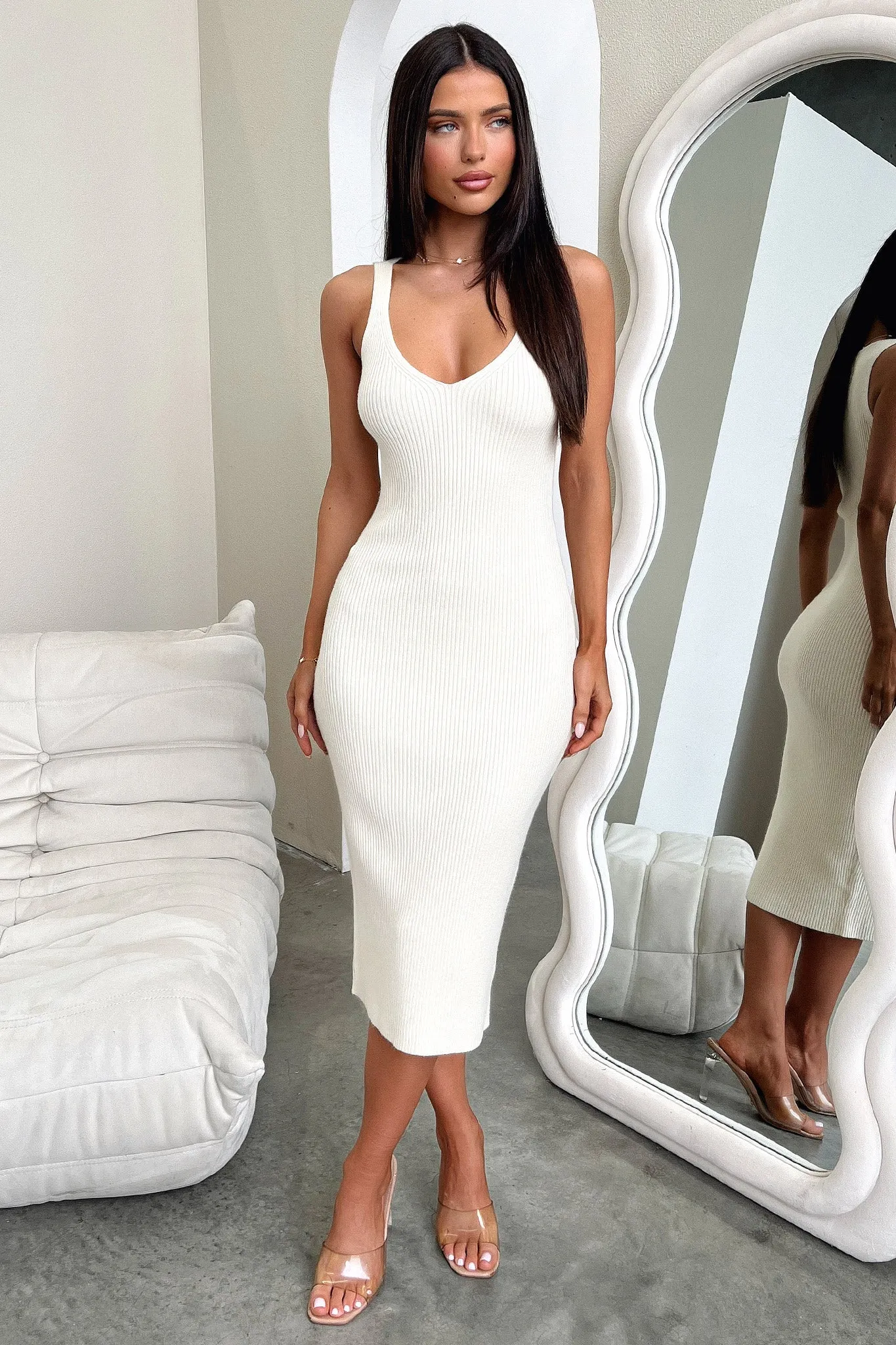 Panel Design Tamarisa Midi Dress - Beige