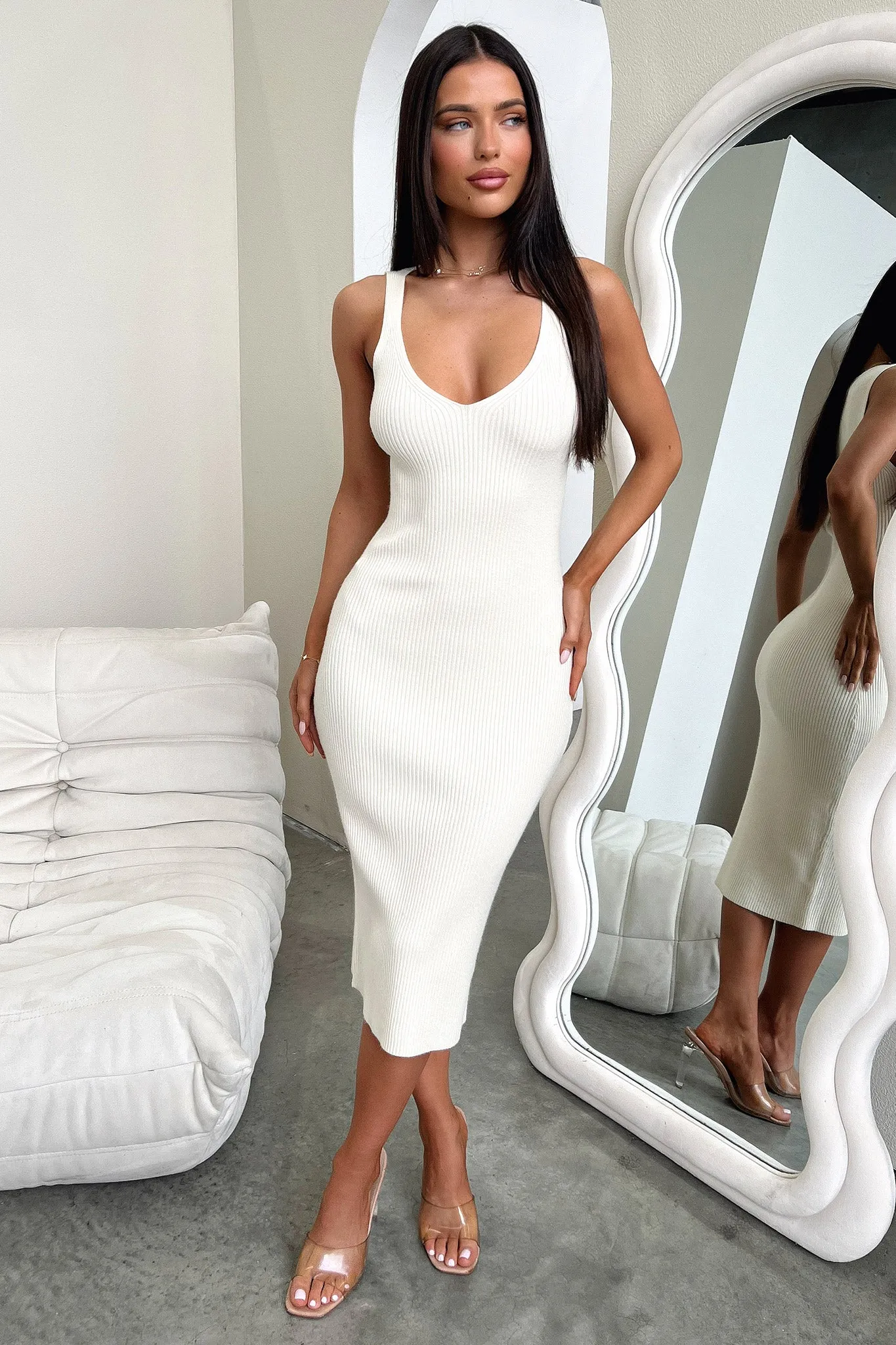 Tamarisa Midi Dress - Beige Gold Hour