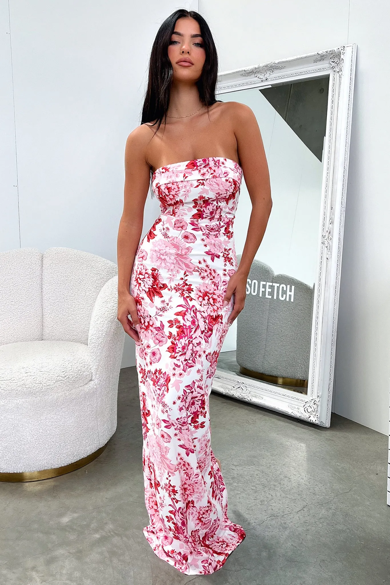 Party Glam Charms Maxi Dress - Pink Floral