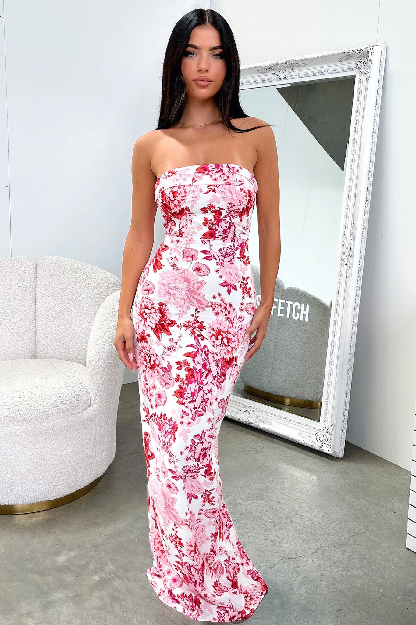 Party Glam Charms Maxi Dress - Pink Floral