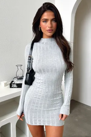 Emily Long Sleeve Turtle Neck Dress - Grey party mode