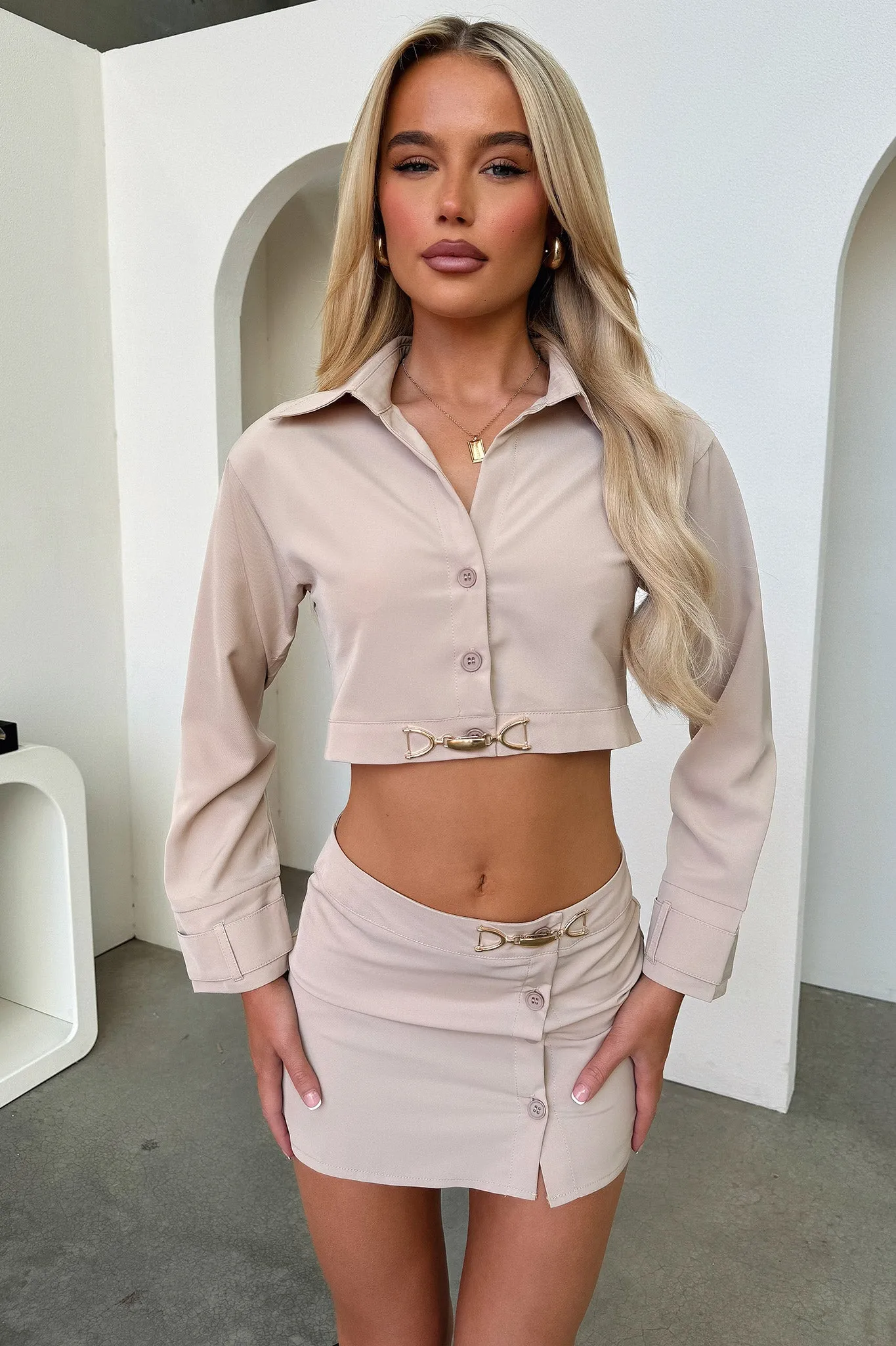 Jordan Cropped Shirt - Tan V neck Snack