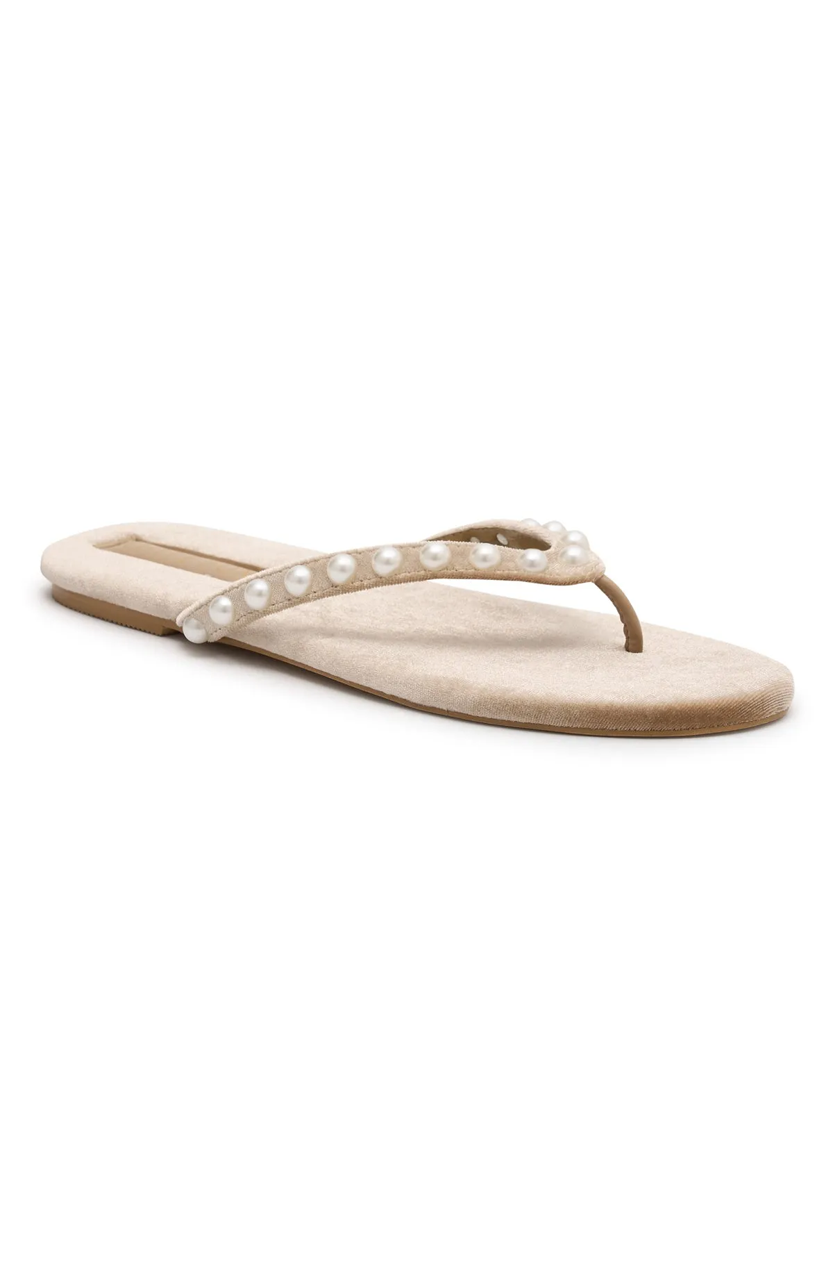 Peach Thong Sandals Champagne Velvet Ruching Details