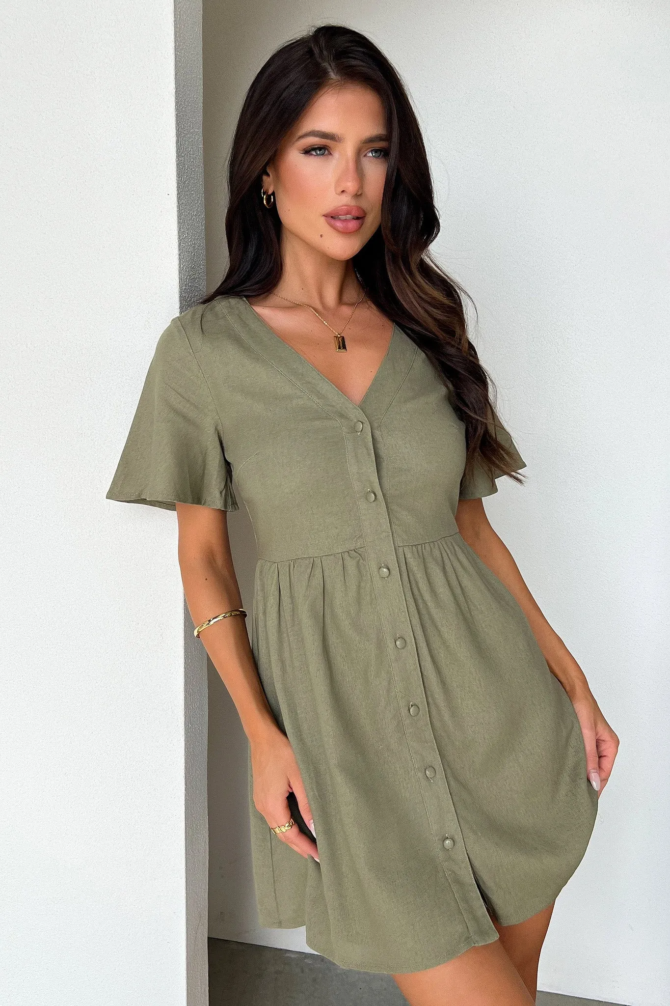 Pearl Hem Breena Dress - Sage