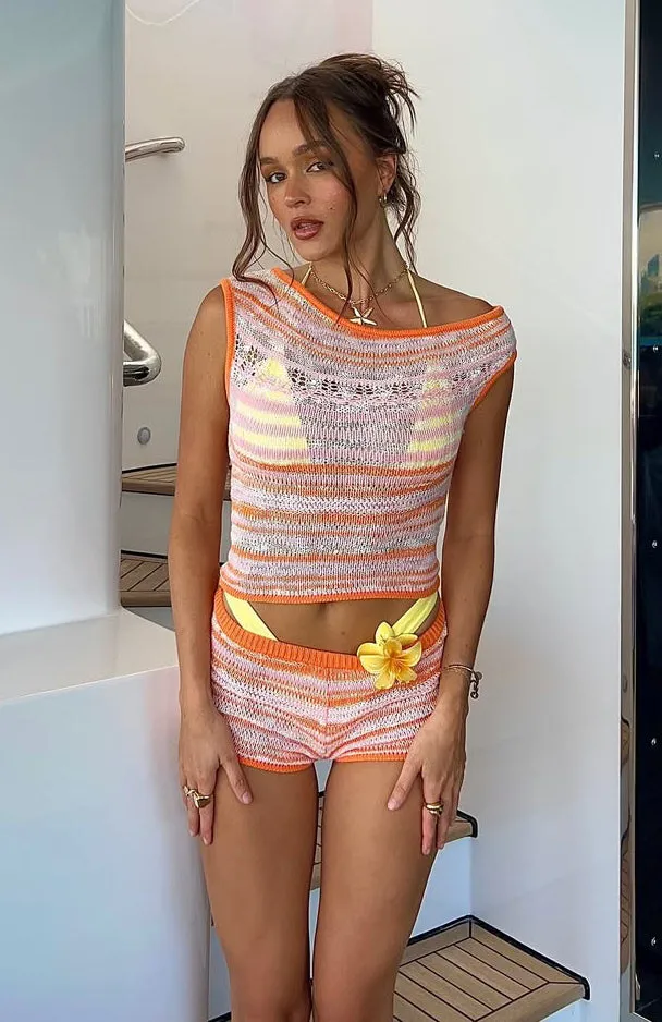 Please Change Your Mind Knit Shorts Peaches And Cream Mesh-Panels
