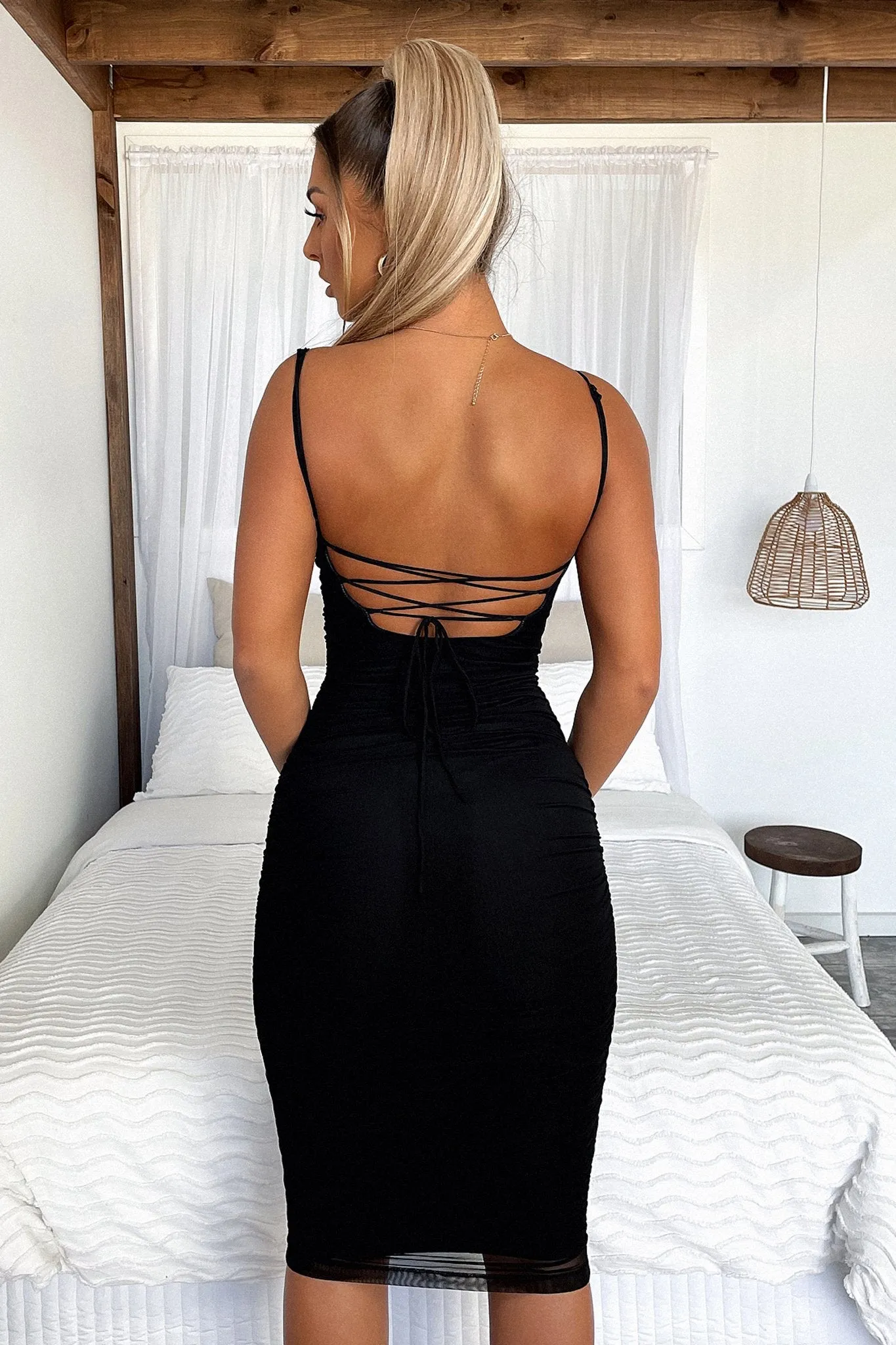 Polka Dots Linda Midi Dress - Black