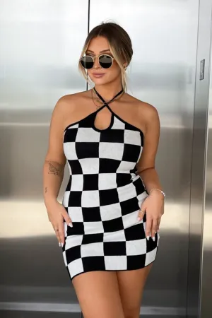 Heat Scene Stage Pop Pollen dress - Black/White Checkered