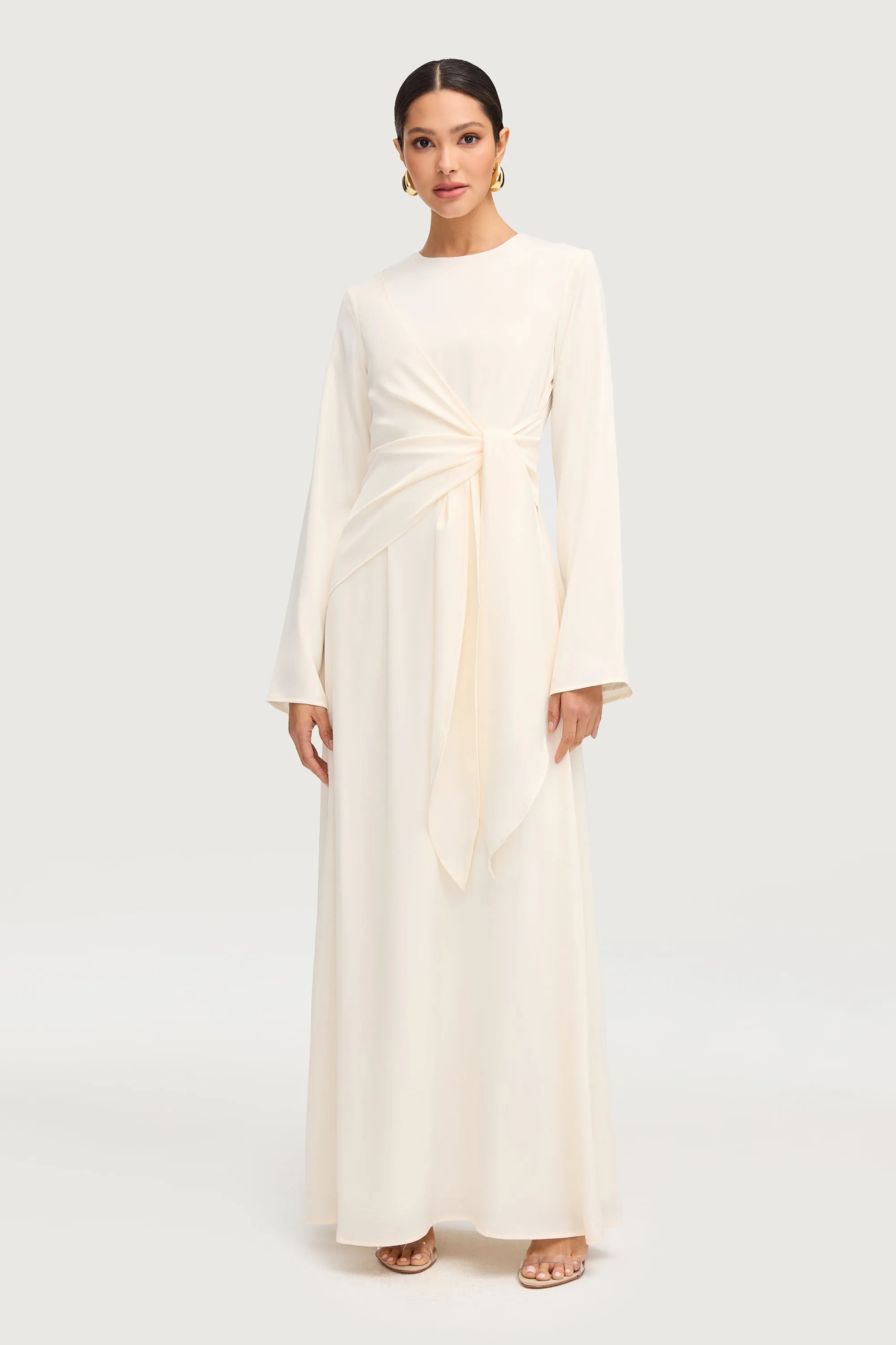 Sofia Side Tie Maxi Dress - Off White Office Style