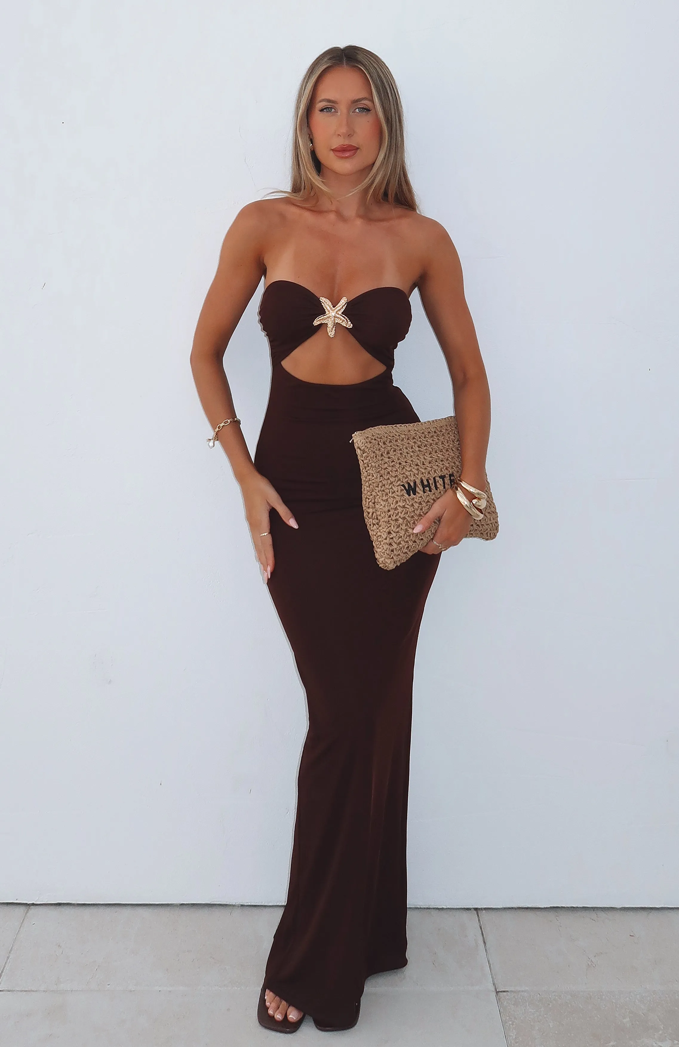 Chill Lines Japan Line Pray For Forgiveness Strapless Maxi Dress Chocolate
