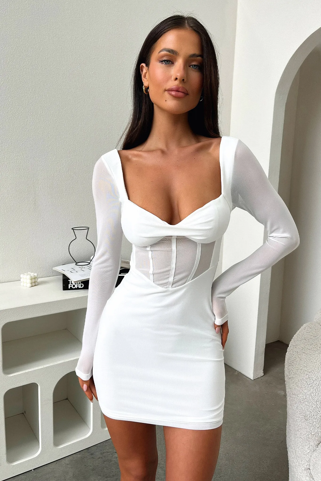 Priscilla Dress - White Ruched Bodice