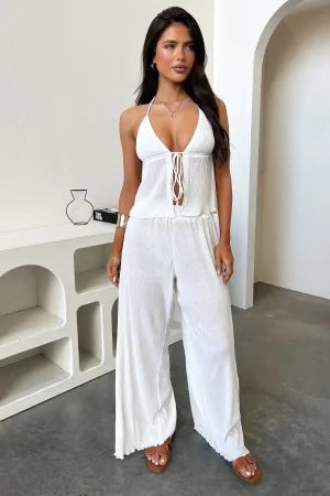 Stretchy Material Prisha Wide Leg Plisse Pants - Cream