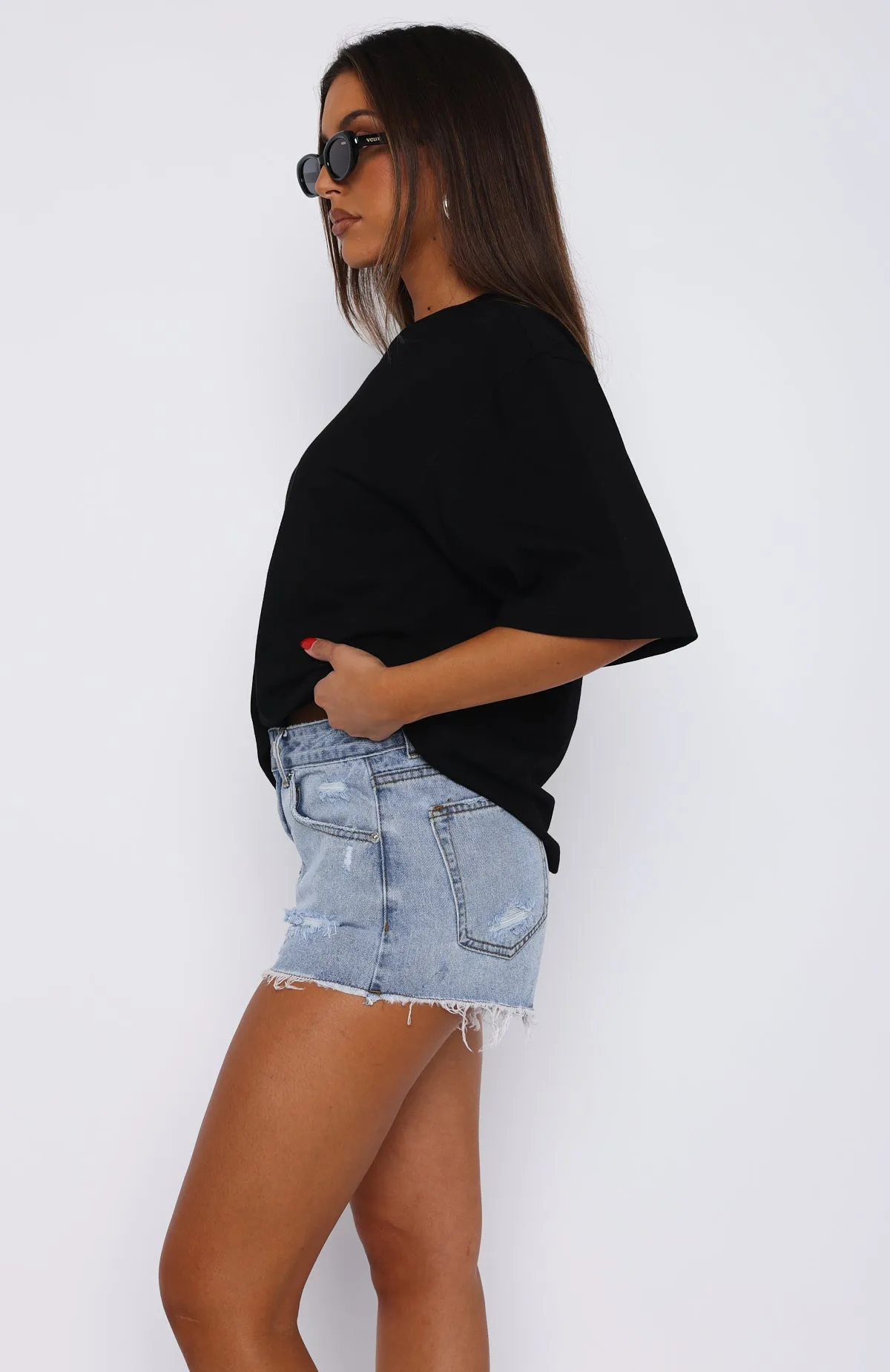 Push My Buttons Denim Shorts Mid Blue Fashionable Look
