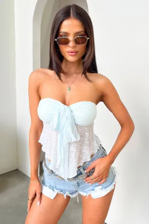 Alfonzo Strapless Tie Front Crop - Blue Cost - effective deterrence