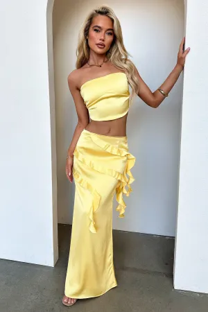 Raima Satin Ruffle Maxi Skirt - Yellow Stretchy