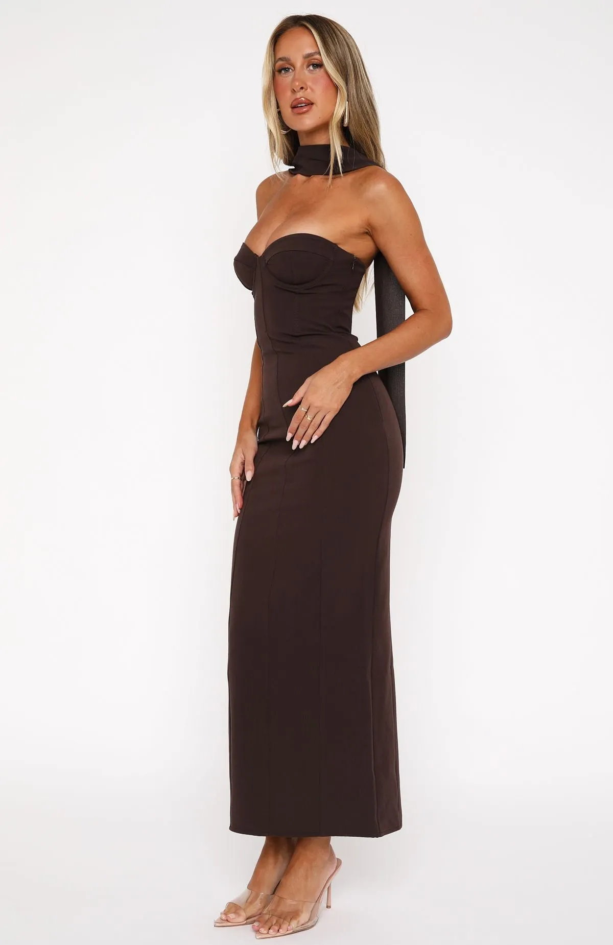 Raining Hearts Strapless Maxi Dress Chocolate Exclusive Style