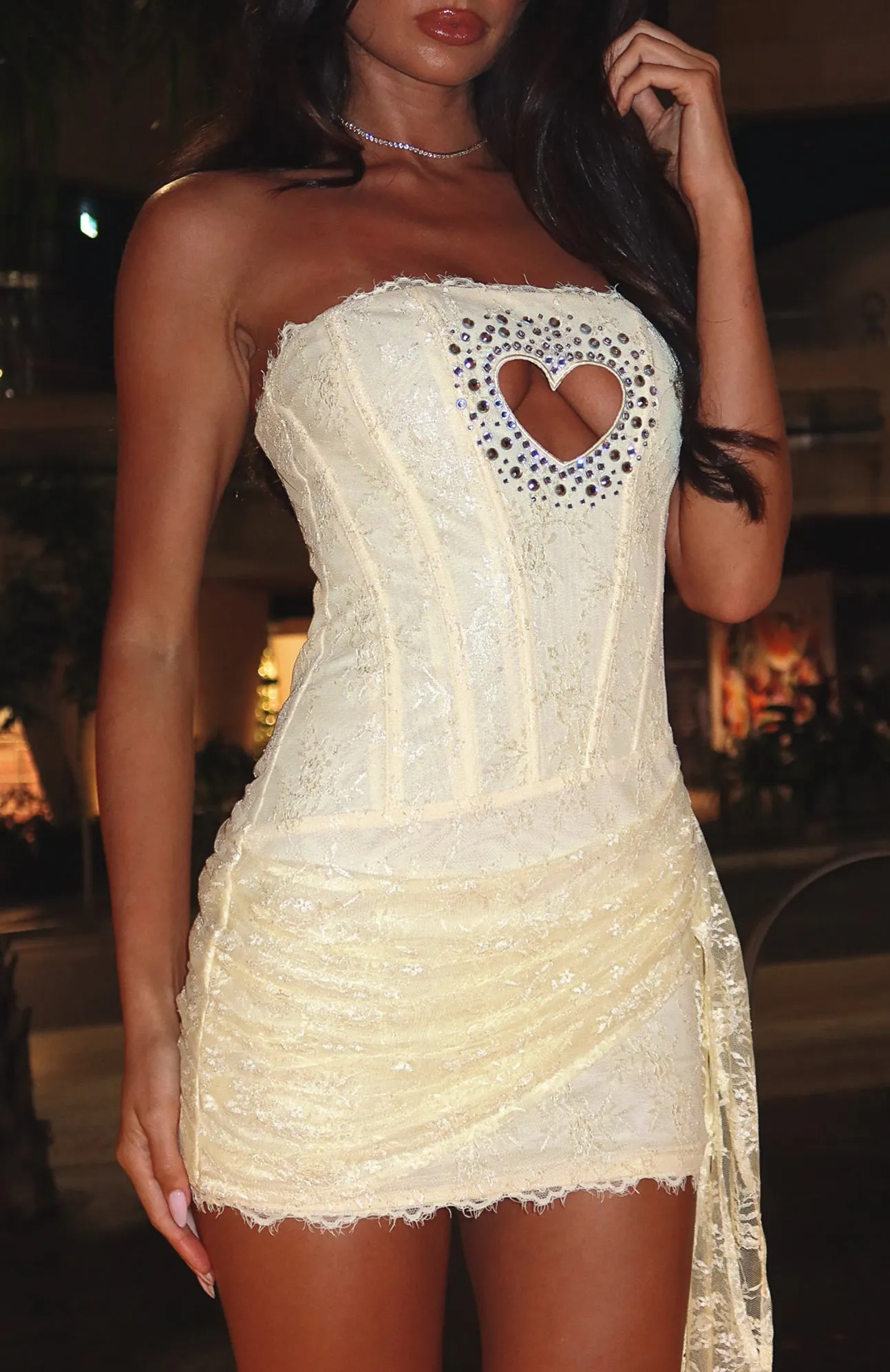 Empire Waist Fair-Trade Forever Ever Strapless Lace Mini Dress Lemon
