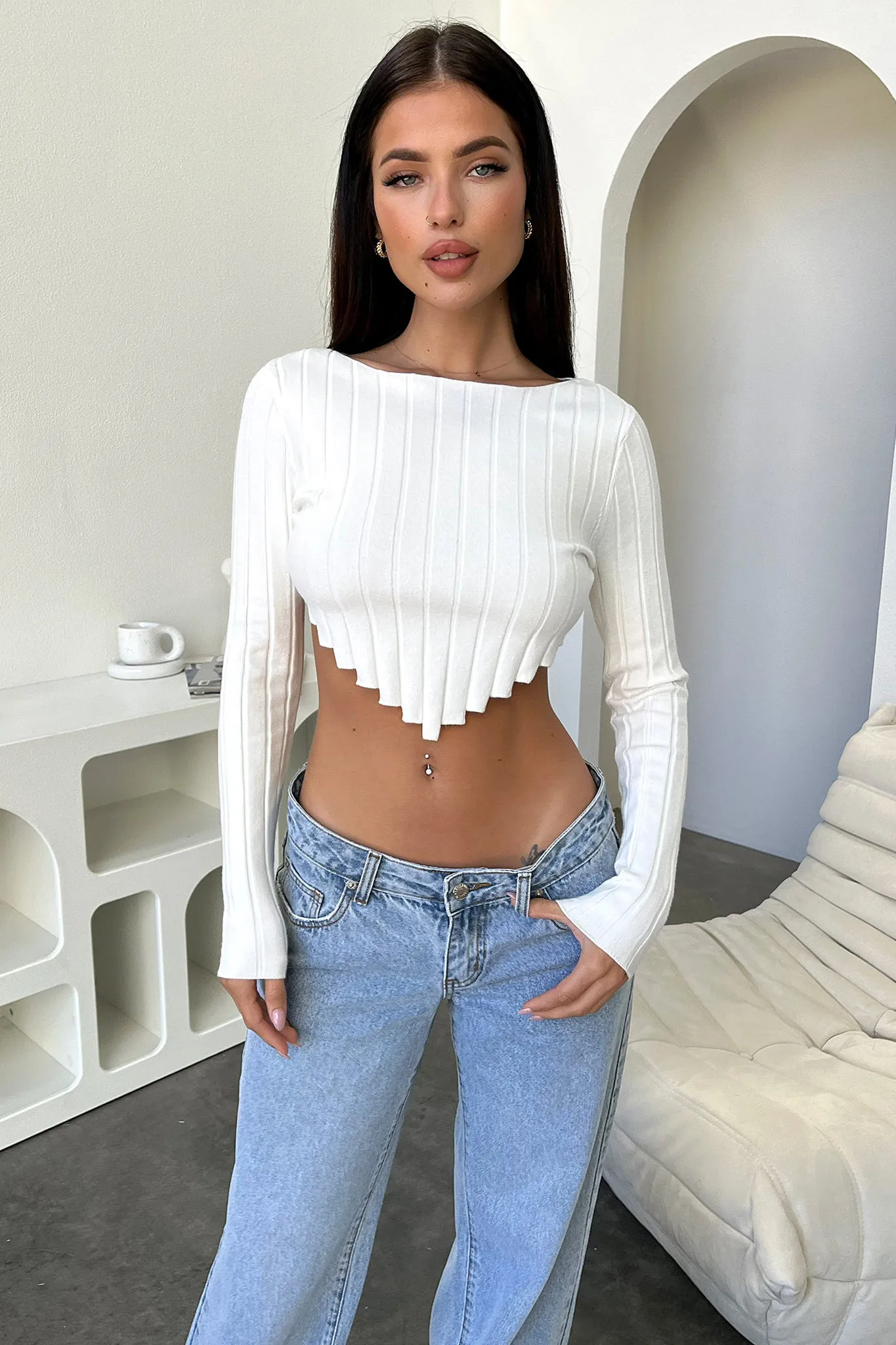 Reeva Long Sleeve Knit - White Travel Cool