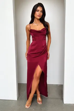 Aiana Satin Maxi Dress - Burgundy Party Safe Fall Fashion