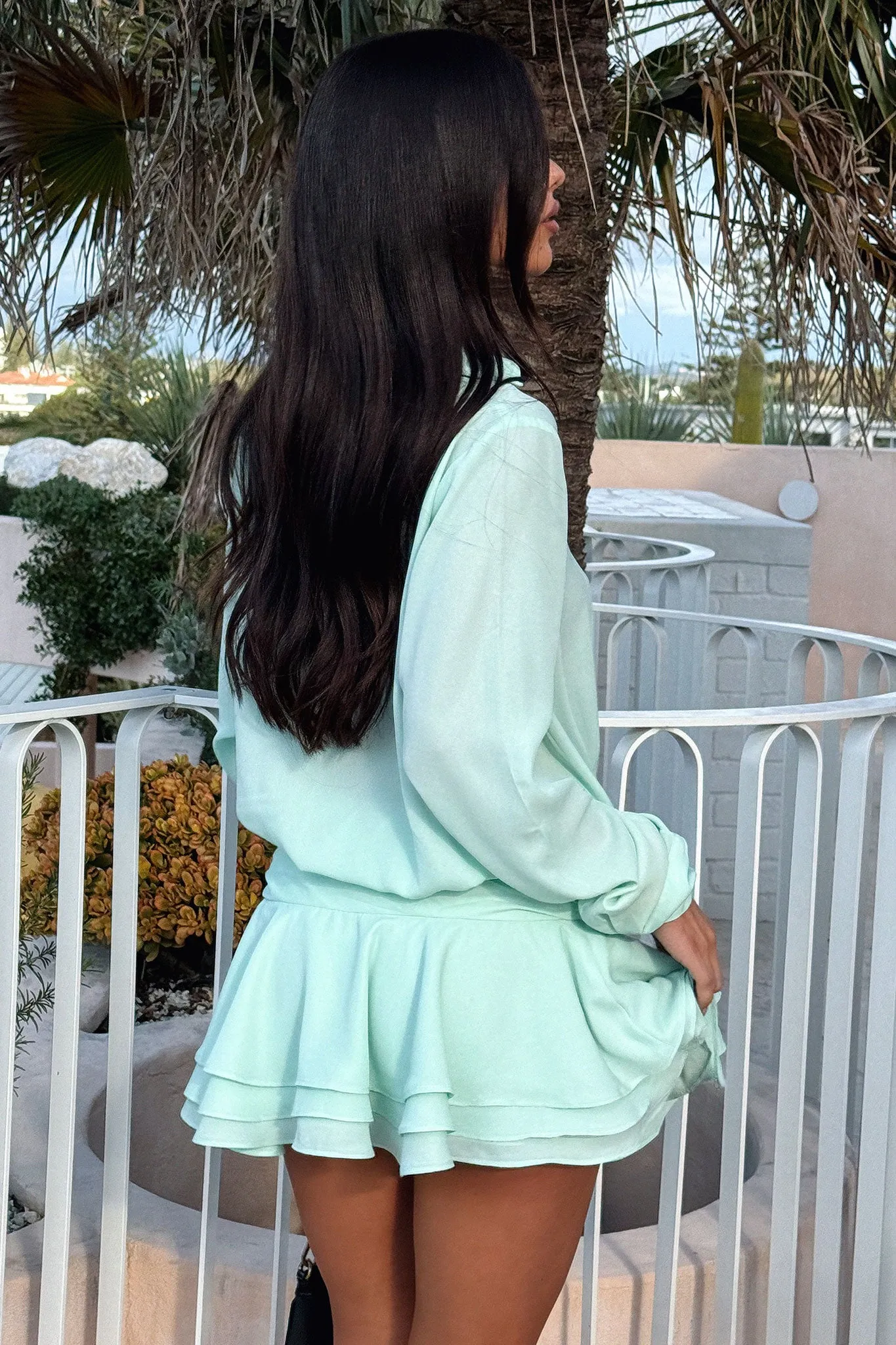 Retro Muse Naples Long Sleeve Mini Dress - Aqua
