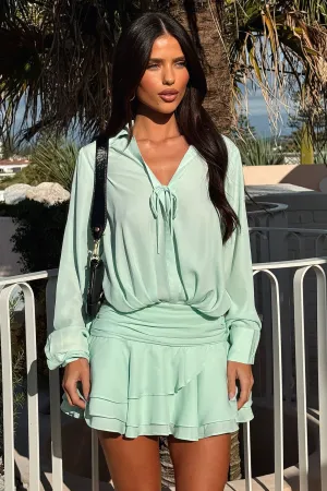 Shine Star Edge Fresh Naples Long Sleeve Mini Dress - Aqua