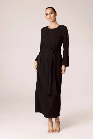 Isabella Tie Waist Maxi Dress - Black Edgy Appeal Tailored Style